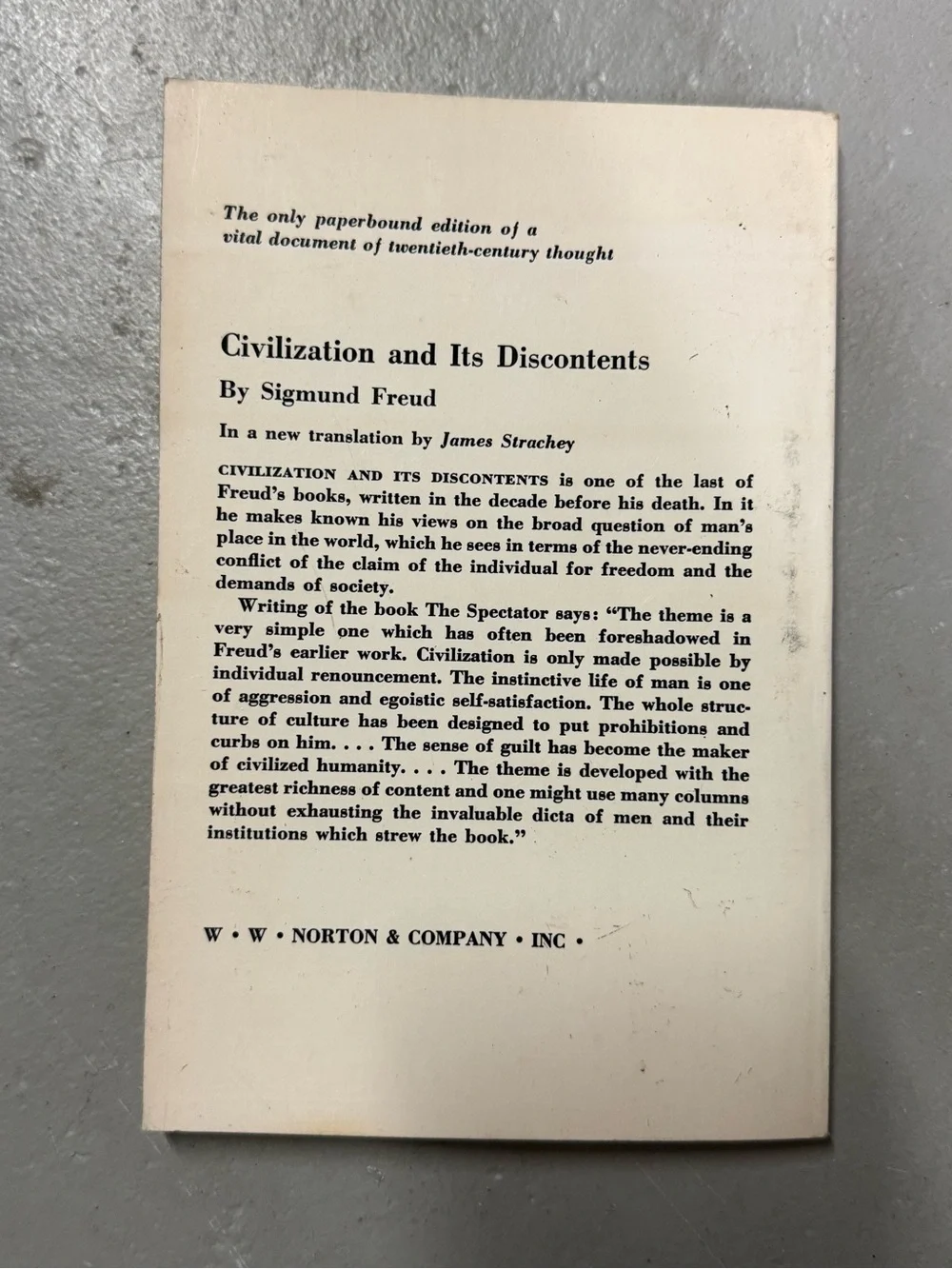 Vintage Civilization and Its Discontents Sigmund Freud W.W. Norton Paperback